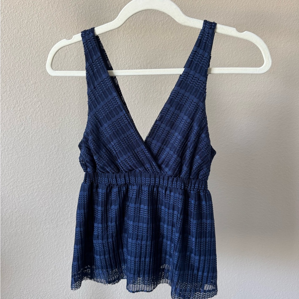 Dynamite Navy Blue Chevron Babydoll Tank Top Size S